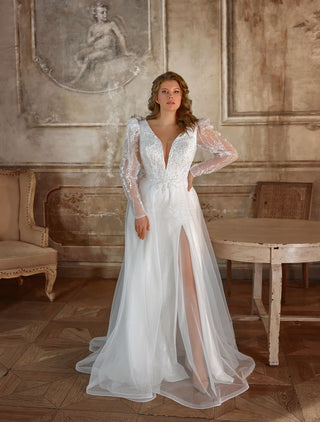 Seraphina Gown – Plus Size Sparkle Tulle Wedding Dress with Slit (Pre-Order & Rent)
