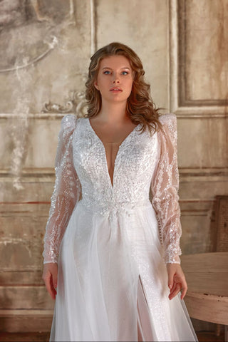 Seraphina Gown – Plus Size Sparkle Tulle Wedding Dress with Slit (Pre-Order & Rent)