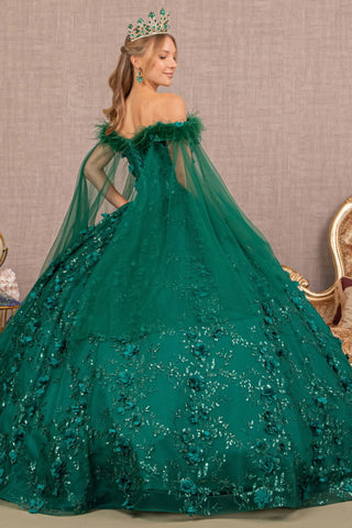 Mesh Quinceanera Dress w/ Side Mesh Drape and Detachable Feather Embellishment-1